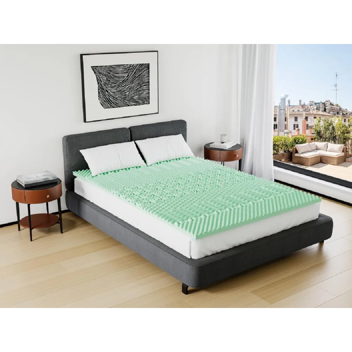 Surmatelas 180 x 200 cm mémoire de forme 7 zones aux extraits de thé vert ép.5cm - LESINI de NATUREA