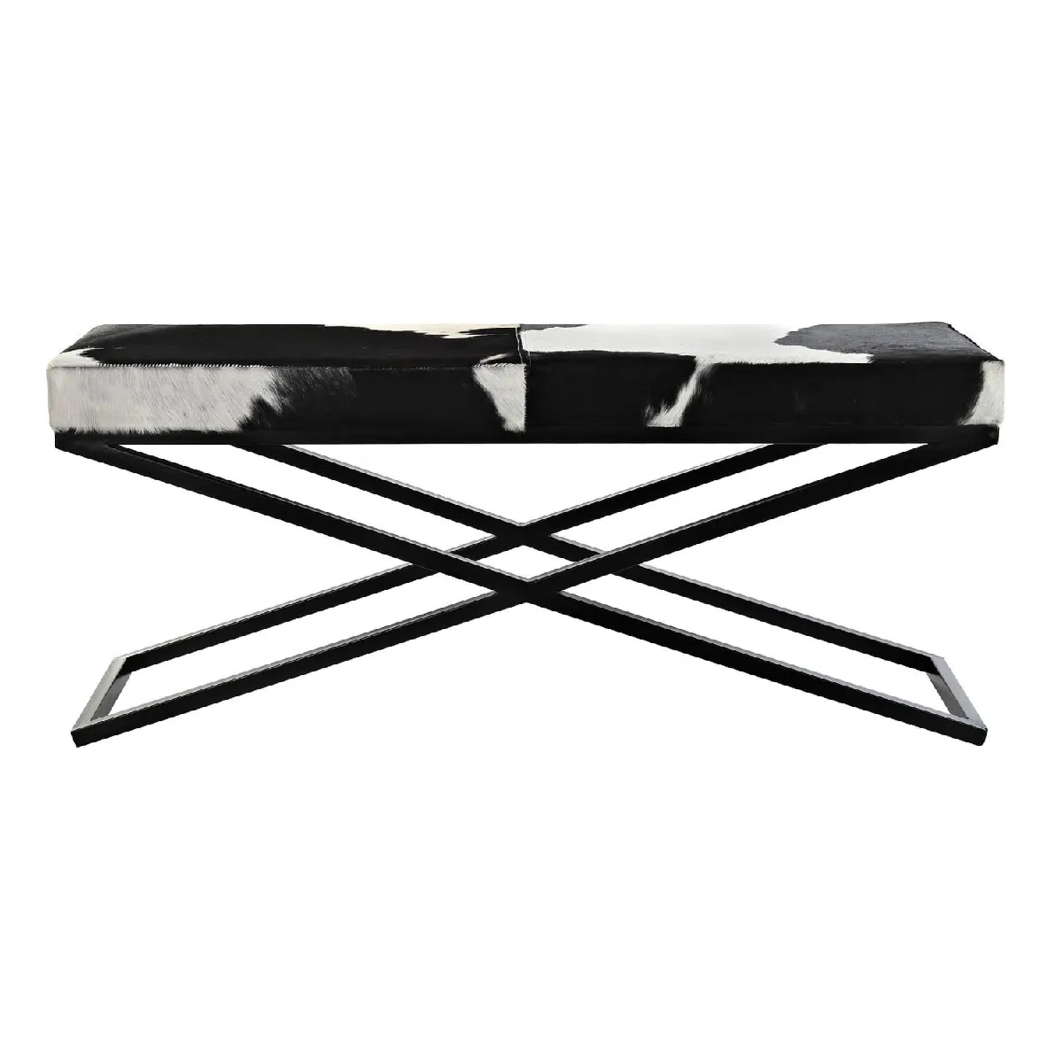 Banquette rectangulaire en métal et cuir coloris blanc, noir - longueur 120 x Profondeur 40 x hauteur 50 cm