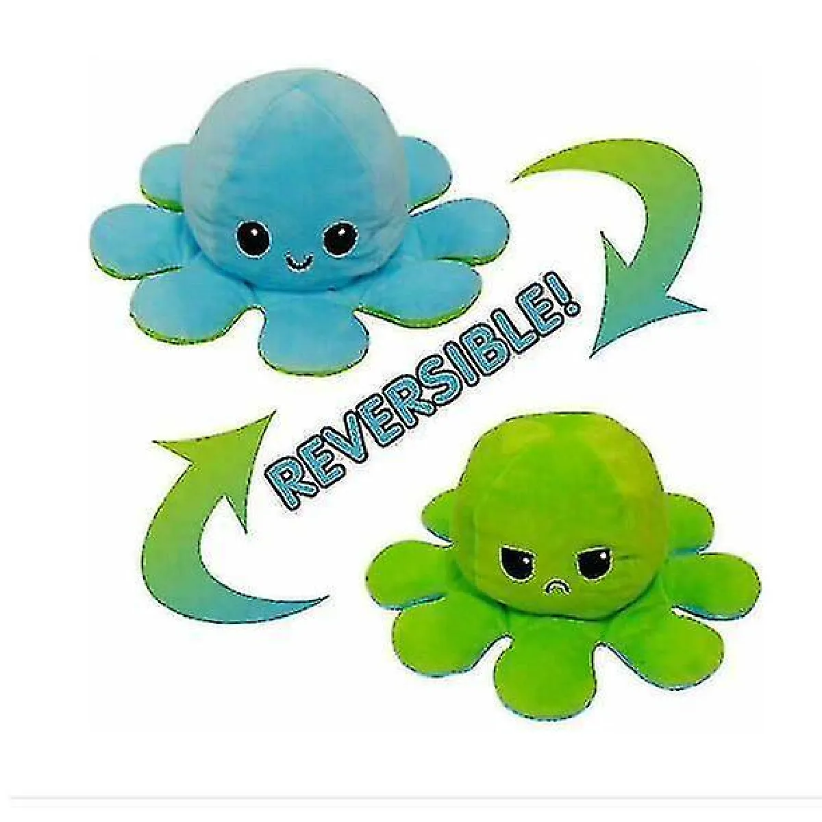 Amusant double face flip réversible poulpe mignon animal en peluche (vert)