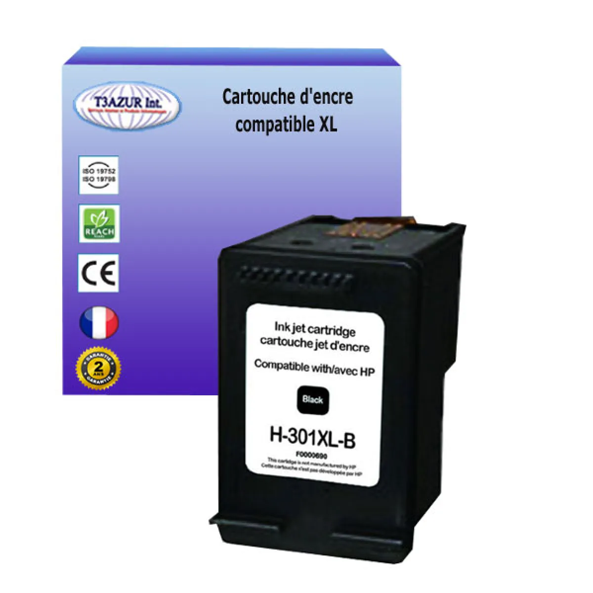 Cartouche compatible avec HP Deskjet 1000, 1000 J110A, 1010 remplace HP 301XL- Noire - 20ml - T3AZUR