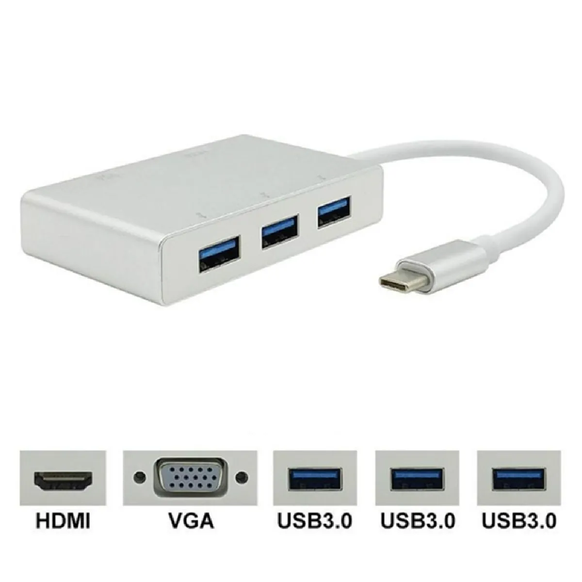 HUB Adaptateur USB C vers HDMI VGA Hub USB 5 en 1 Convertisseur USB 3.1 pour ordinateur portable MacBookChromeBook PixelHuawei MateBook