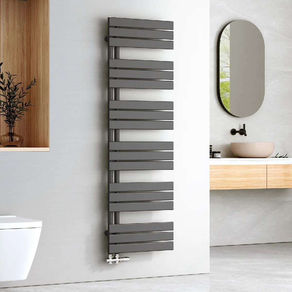 EMKE Radiateur Panneau, Sèche-serviette eau Chaude, Porte-Serviettes Pour Le Chauffage de la Salle de Bain, Chauffe Serviettes à Température Constante, 160x50cm, 832W, Anthracite