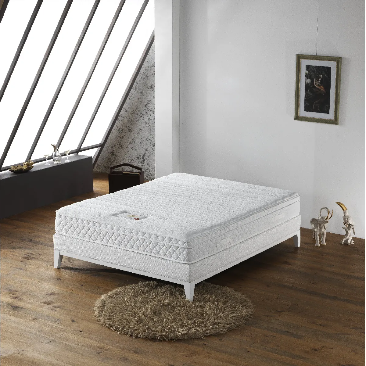 Matelas memoryplus a Ressorts + 3 cm Latex Naturel à 70 % en 75 Kg/m3 + Alese 160x200 Hauteur +/- 22 cm - Accueil Moelleux - Soutien Equilibre - 5 Zones de Confort - Hypoallergenique