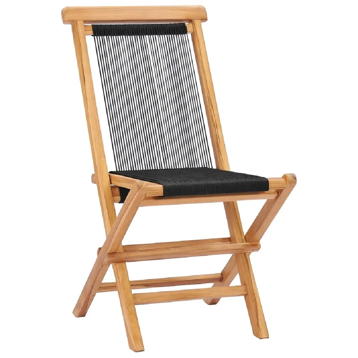 Lot de 2 Chaises pliables de jardin - Fauteuil d'extérieur Bois de teck solide et corde -MN53213