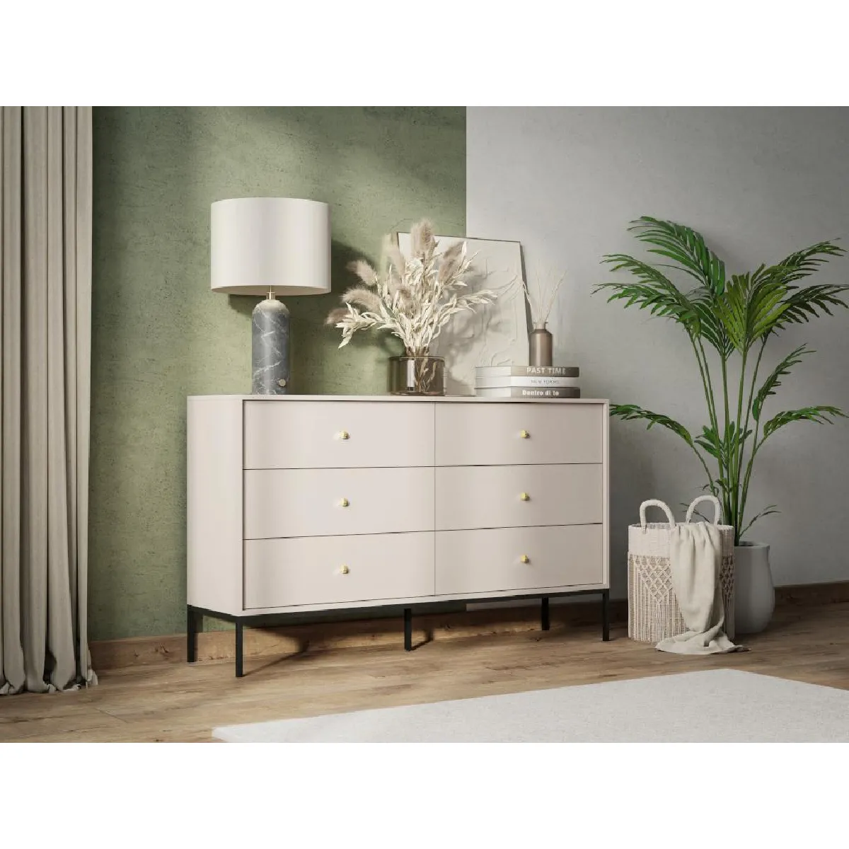 Commode 6 tiroirs - Beige - BOGDAN