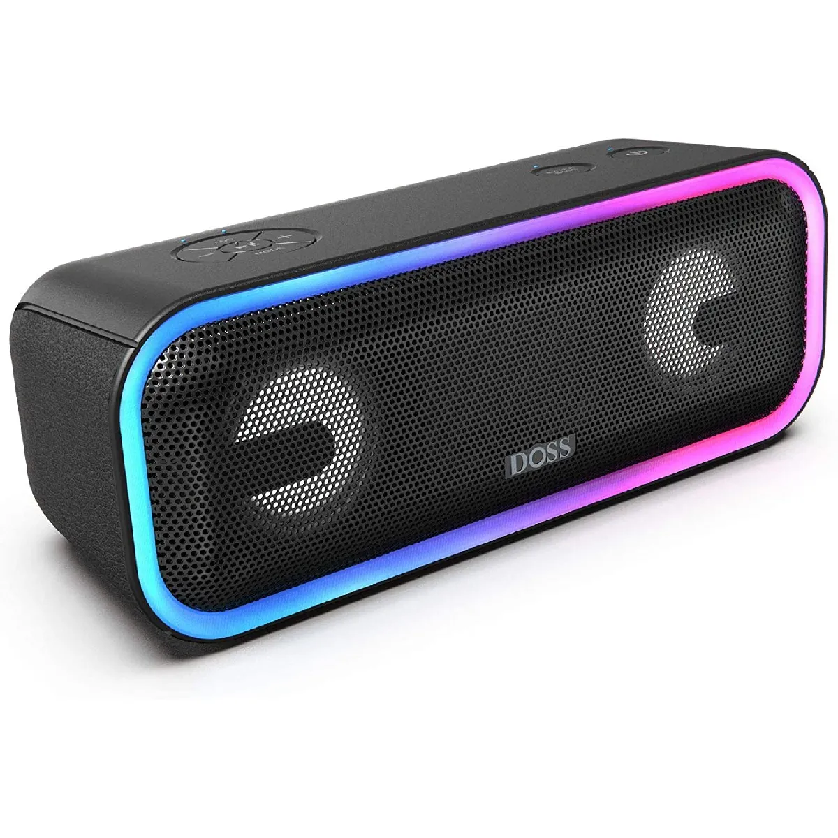 DOSS Enceintes Bluetooth Portable Lumineuse, Waterproof, 24W Enceintes sans Fil avec LED Lumière, Portée Bluetooth 20m, Basses Puissantes, Haut-Parleur Bluetooth 15 Heures(Noir)