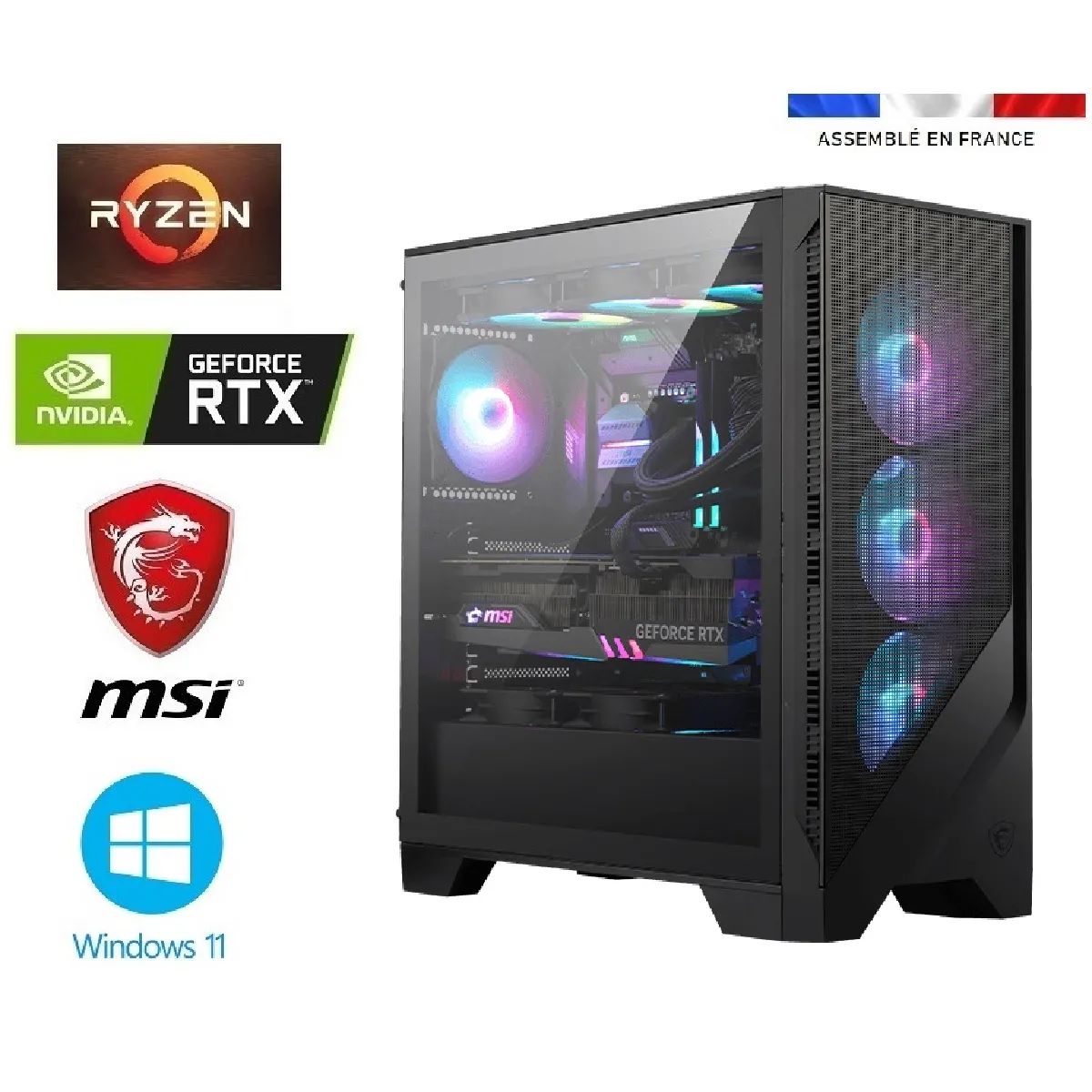 PC Gamer AMD Ryen 7 5700X + Watercooling - RTX 4070 12GO SUPER MSI Ventus 2X - 32GO Ram - SSD 1To + HDD 2To - MSI Mag Forge 320R - Windows 11