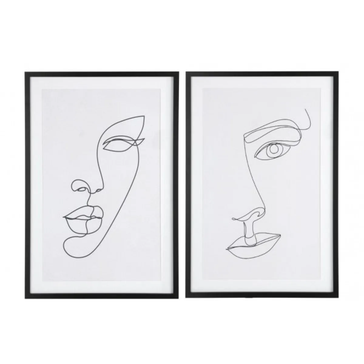 Cadre Visage Abstrait Mdf/Verre Blanc/Noir Assortiment De 2