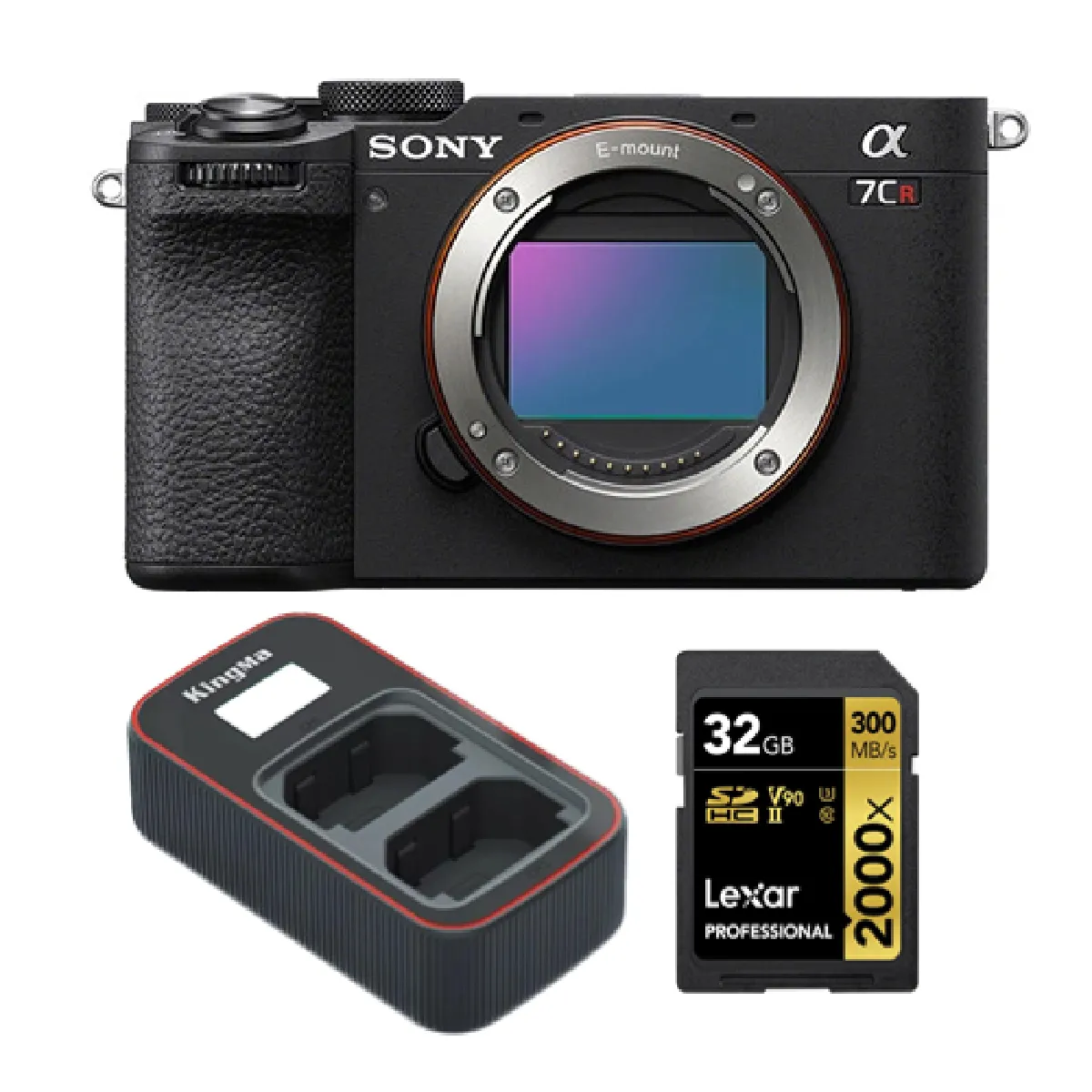 Sony Alpha a7CR Mirrorless Camera (Black)+Lexar 32GB Professional 2000x UHS-II SDXC Memory Card + Kingma Sony NP-FZ100 LCD Dual USB charger