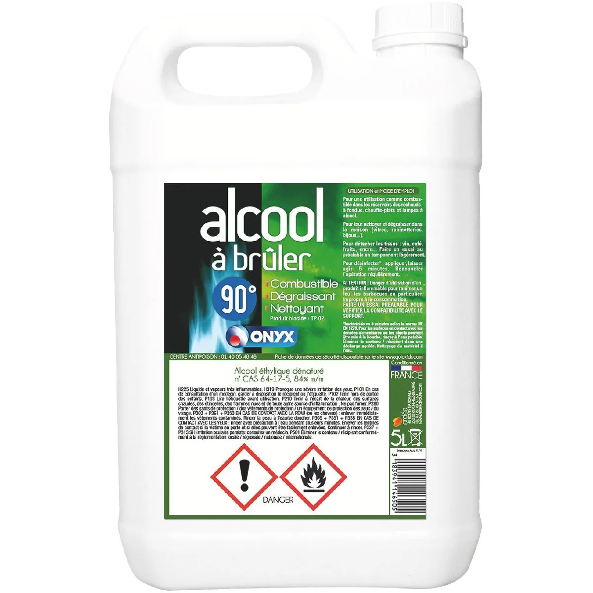 Alcool à bruler 90° Onyx 5l