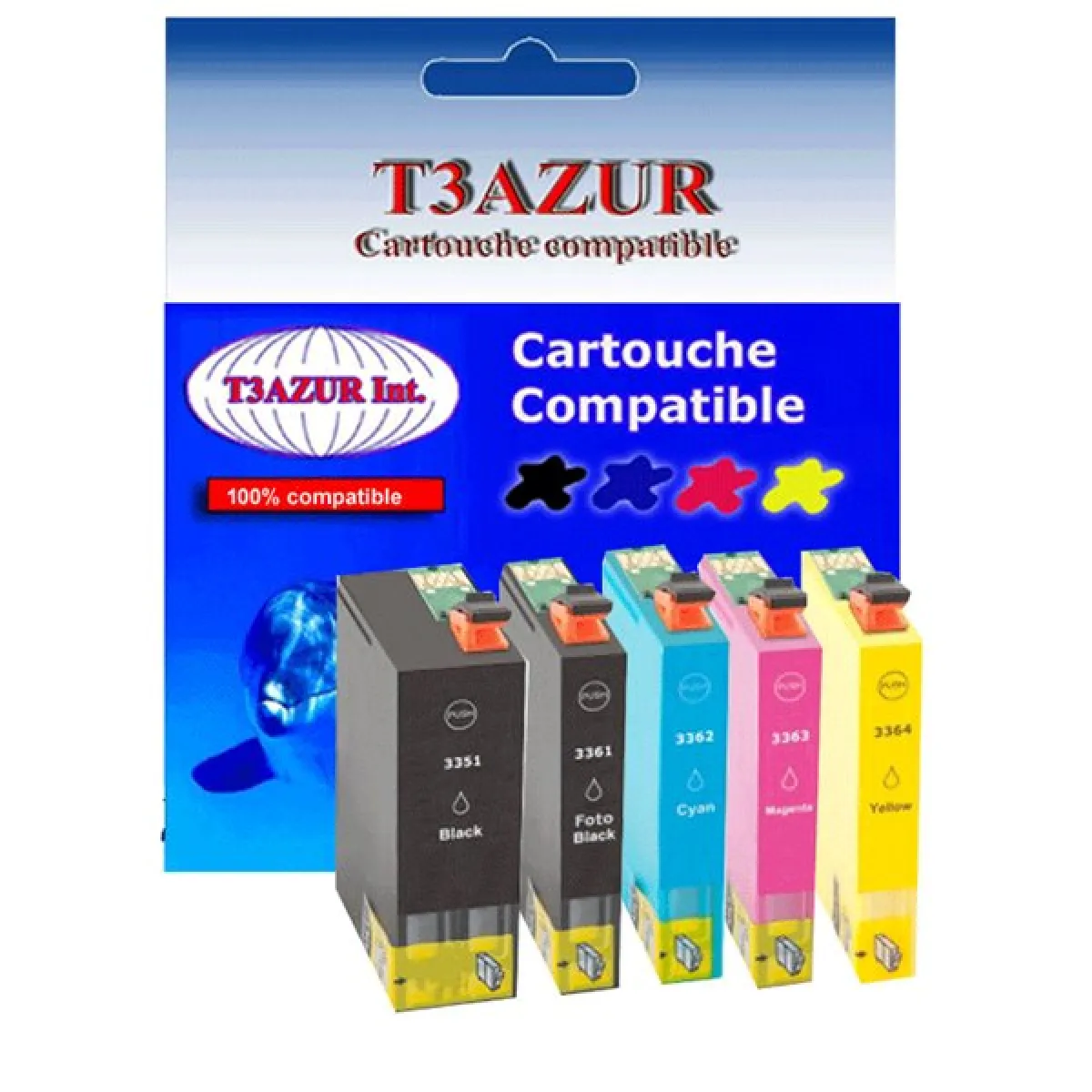 Lot de 5 cartouches d'encre compatibles Epson XP-635, XP-640, XP-645 - T3AZUR