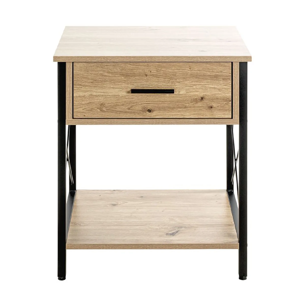 Meuble console, table console en bois coloris chêne clair et métal coloris noir -longueur 45 x profondeur 40 x hauteur 60 cm