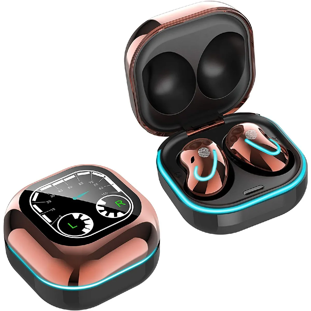 Écouteurs Bluetooth sans fil 2021 suppression du bruit étanche 8D HiFi stéréo écouteur casque TWS sans fil casque écouteur pour le Sport(Or)