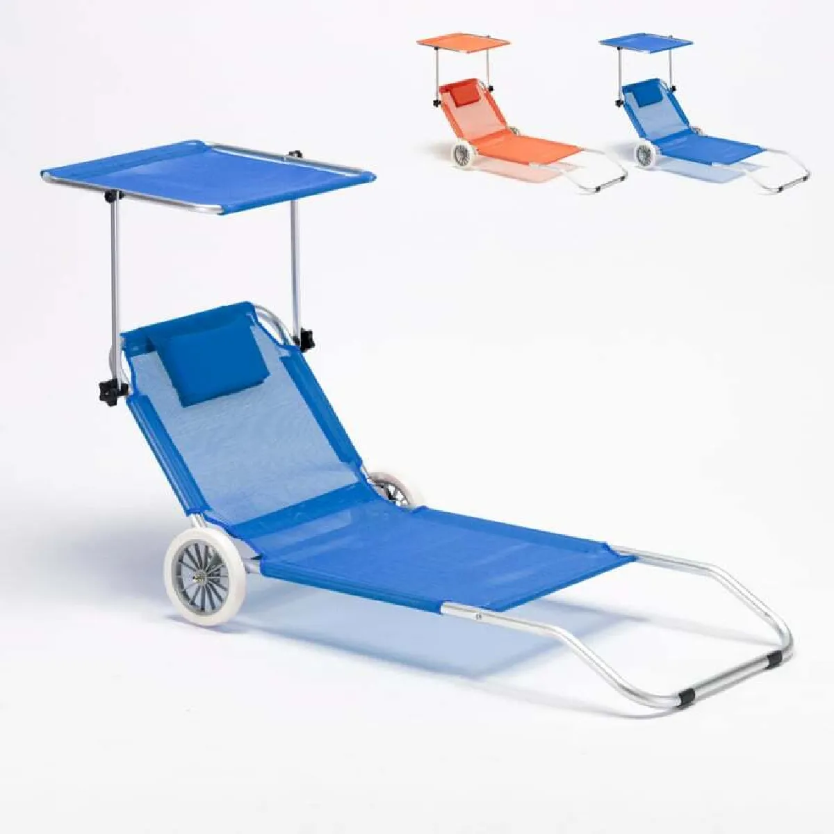 Lit de plage aluminium pliant bain de solat roues pare soleil Bananaeil trans, Couleur: Turquoise