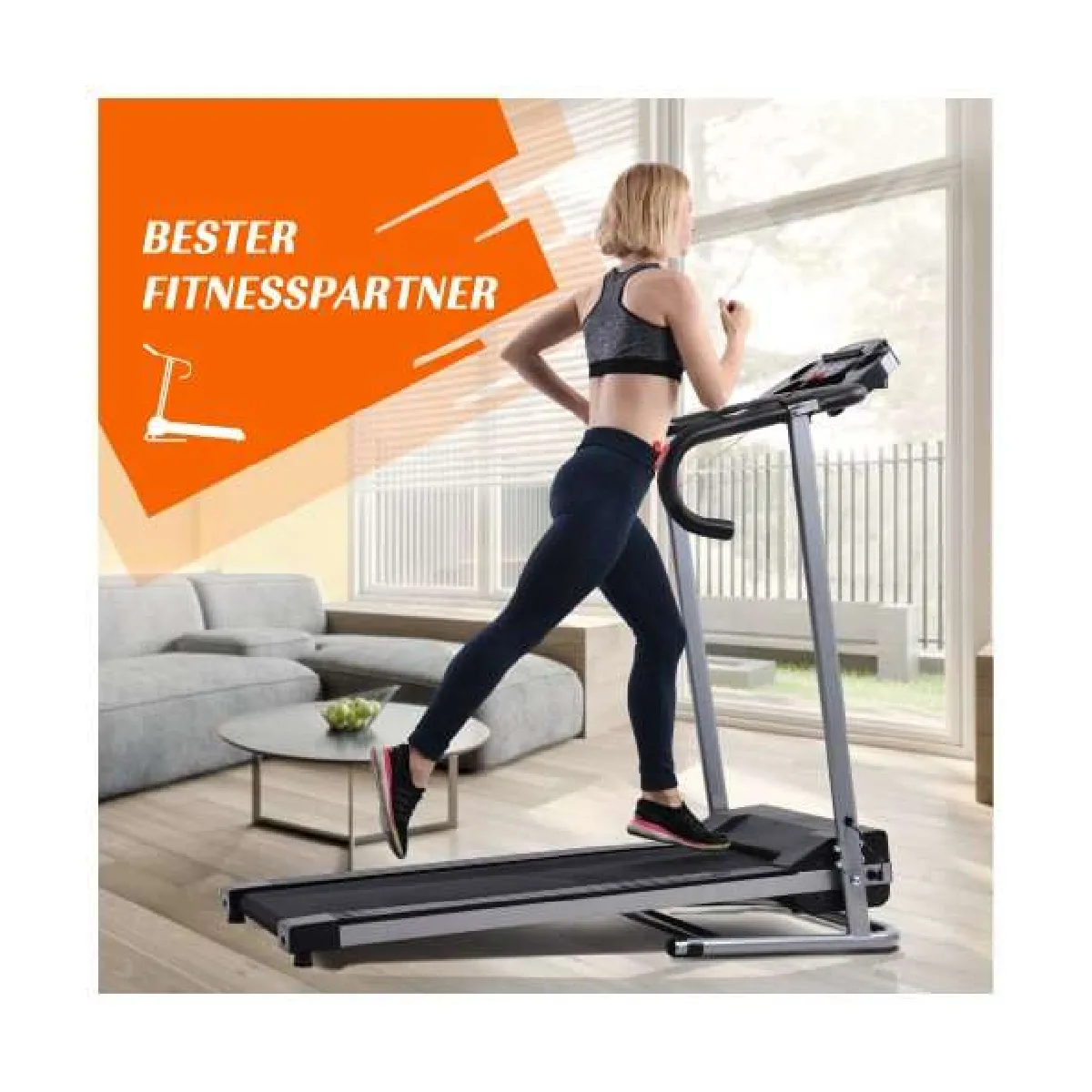 Tapis de course fitness avec écran LCD - 1-10KM/H - 12 programmes - Pilulier et porte-bouteille - Pliage compact