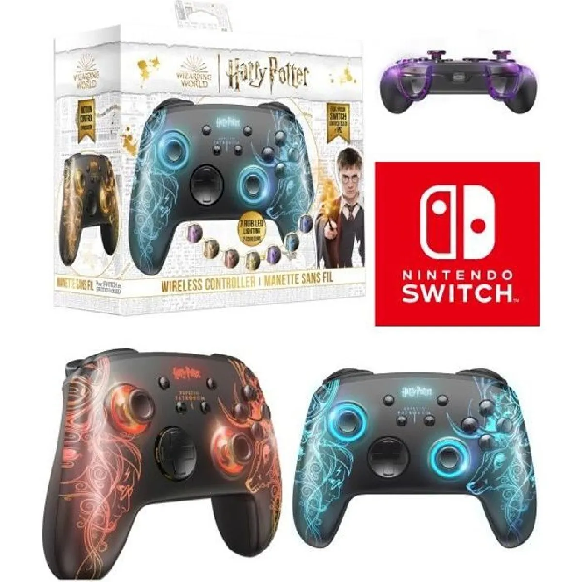 Manette Switch Nintendo Patronus Harry Potter LUMINEUSE 7 COULEURS - Manette Switch/PC Sans Fil RGB