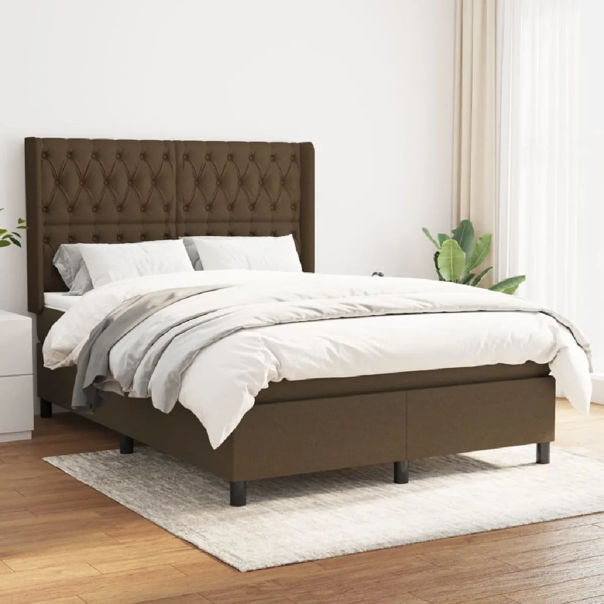 Lit Adulte - Lit simple Lit à sommier tapissier avec matelas moelleux - Meuble de Chambre - Marron foncé 140x190 cm -MN37642