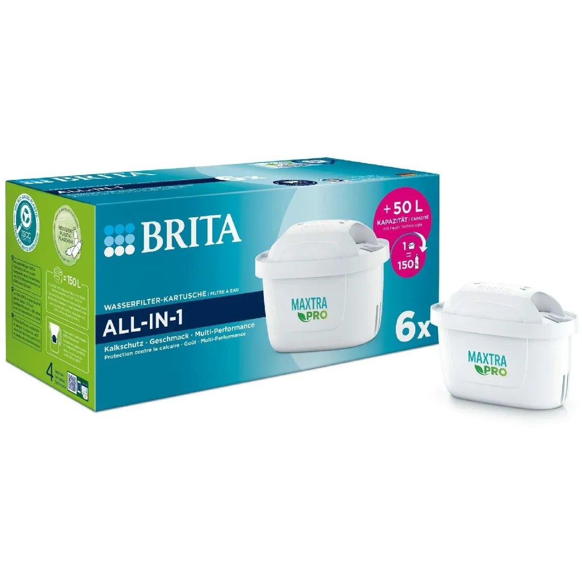 BRITA Maxtra Pro Lot de 6 cartouches de filtre à eau tout-en-un (stock semestriel) ? Cartouches de rechange pour réduire le calcaire, le chlore, les pesticides et les impuretés pour l'eau du robinet avec un meilleur goût