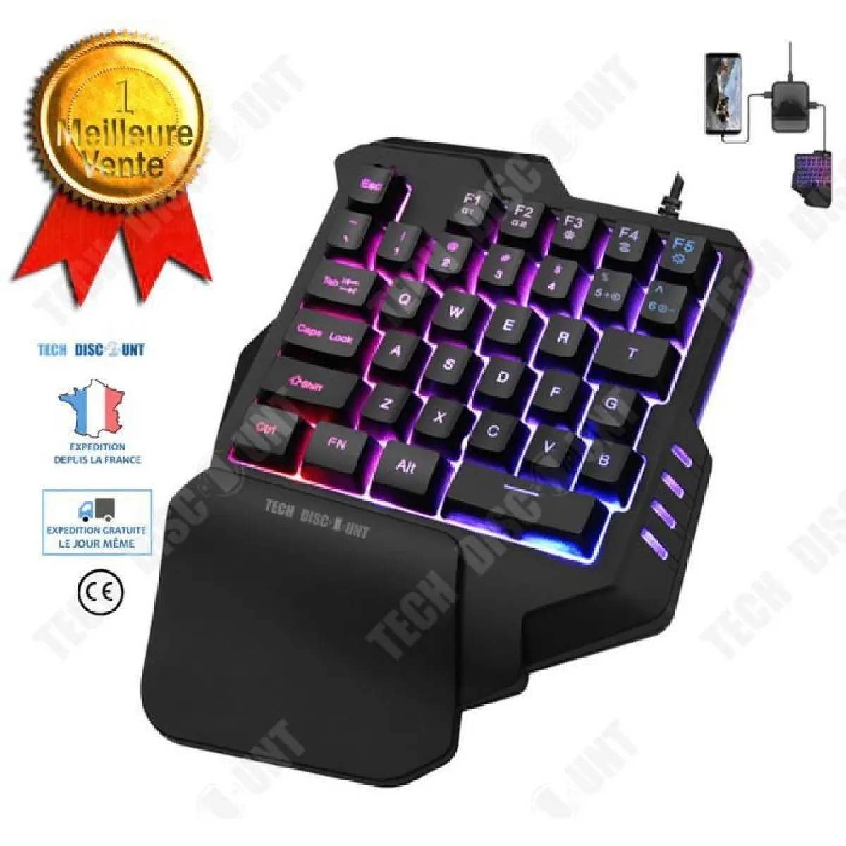 TD® clavier gamers mécanique USB artefact rétroéclairage LED couleur touches colorées mini désign ergonomique repose mains pas cher