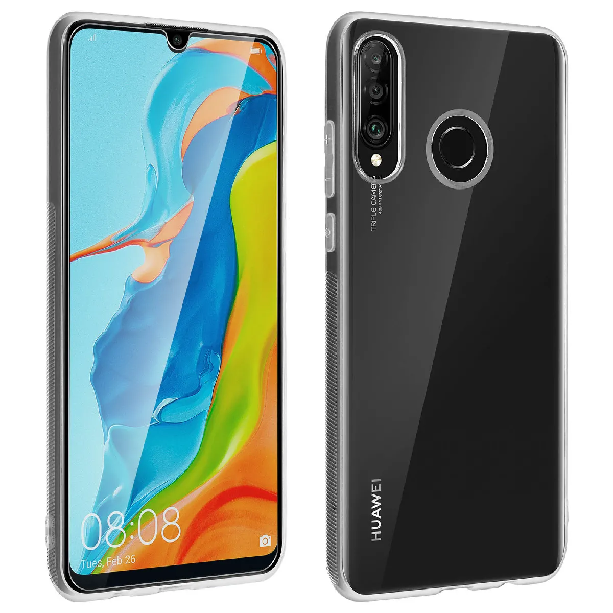 Coque Huawei P30 Lite Silicone Gel et Film Ecran Verre Trempé transparent