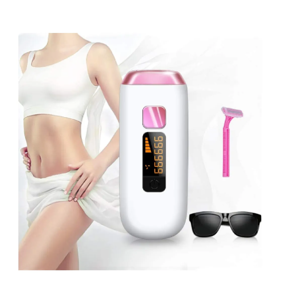 Épilation IPL, épilateur laser 999 999 flashs pour femmes et hommes, système d'épilation permanente indolore pour les aisselles du visage, la ligne du bikini, les jambes (blanc)