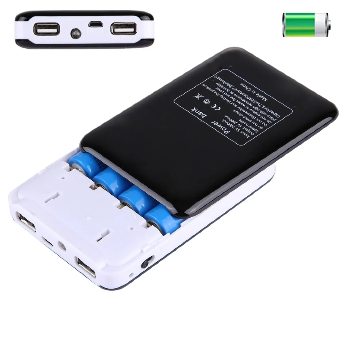 Pour iPhone, iPad, Samsung, LG, Sony Ericsson, MP4, PSP, appareil photo, Piles non incluses livraison aléatoire des couleurs Portable haute efficacité 4 x 18650 Batteries en plastique Power Shell Box avec double sortie USB et Trou de dissipation thermique