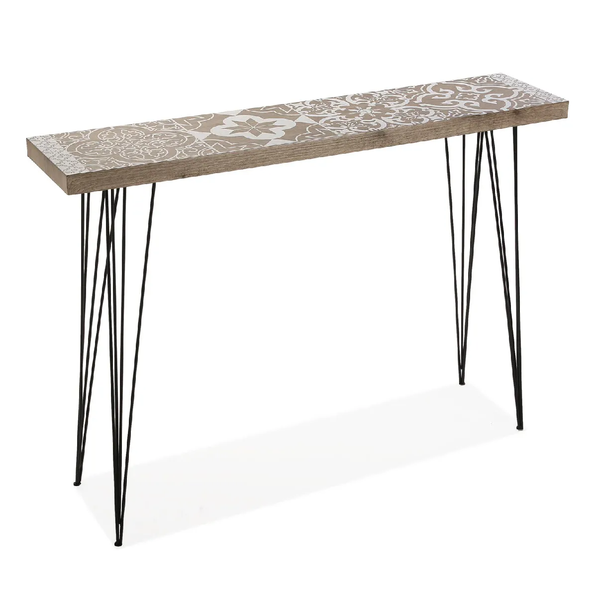 Meuble d'entrée étroit, Table console Lygia 110x25x80cm,Bois et métal, Marron et blanc