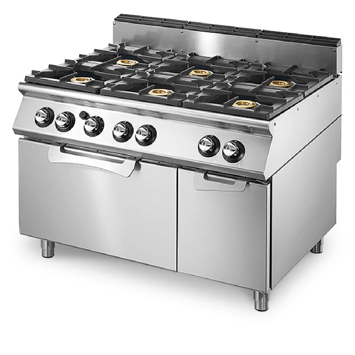 Cuisinière gaz sur four gaz statique GN 2/1 et armoire fermée, 6 brûleurs- Virtus - VS70120CFG