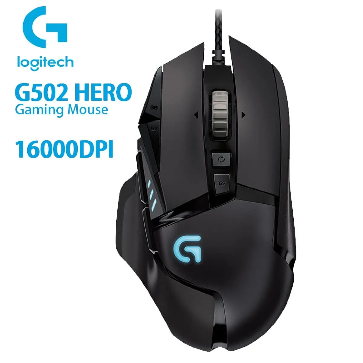 Souris gaming haute performance avec 16 000 ppp RVB programmable et dimmable pour les consoles de jeux Hero Sense