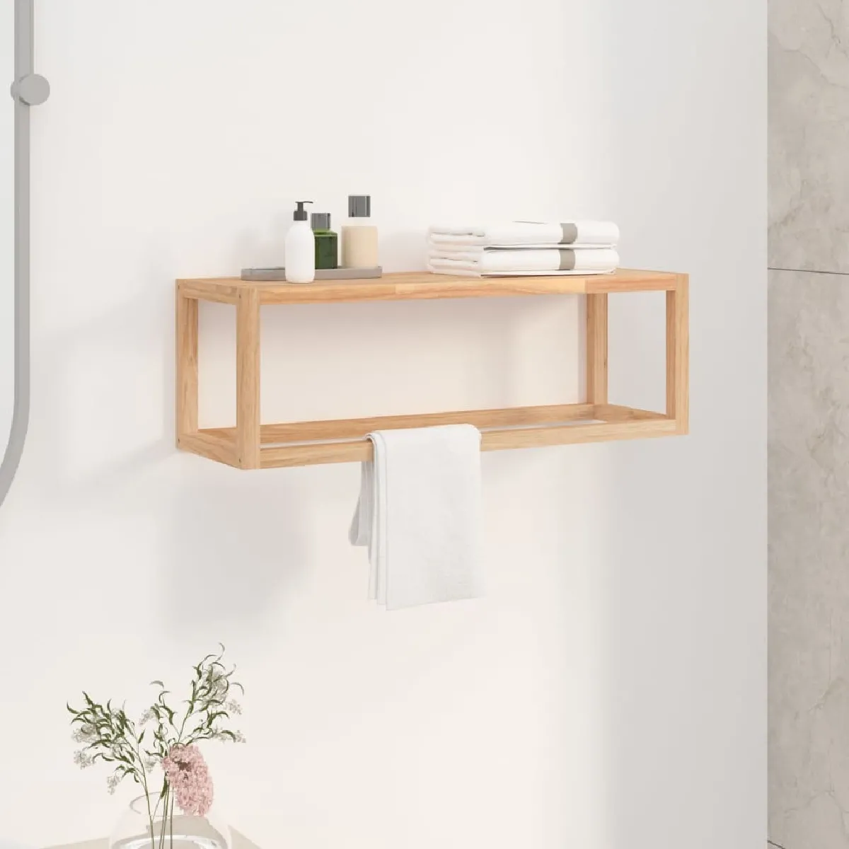 Porte-serviette mural,Étagère pour serviettes,Barre porte-serviett pour salle de bain 60x20x20 cm Bois massif de noyer -GKD79859