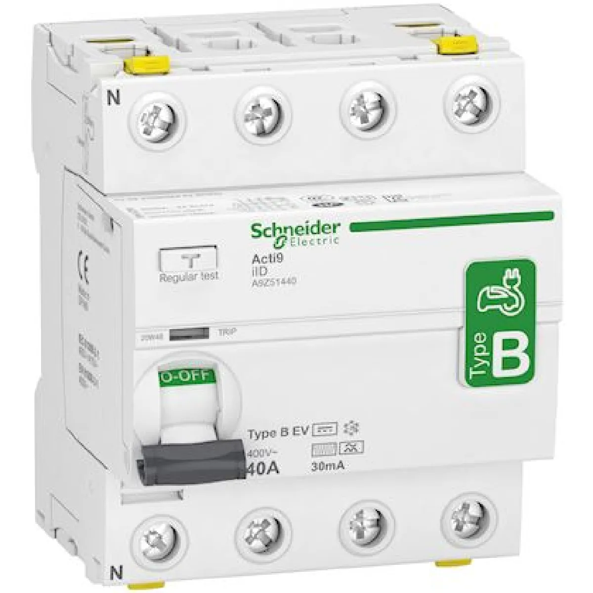 interrupteur différentiel - acti9 iid - 4 pôles - 40a - 30 ma ev - type b - schneider electric a9z51440