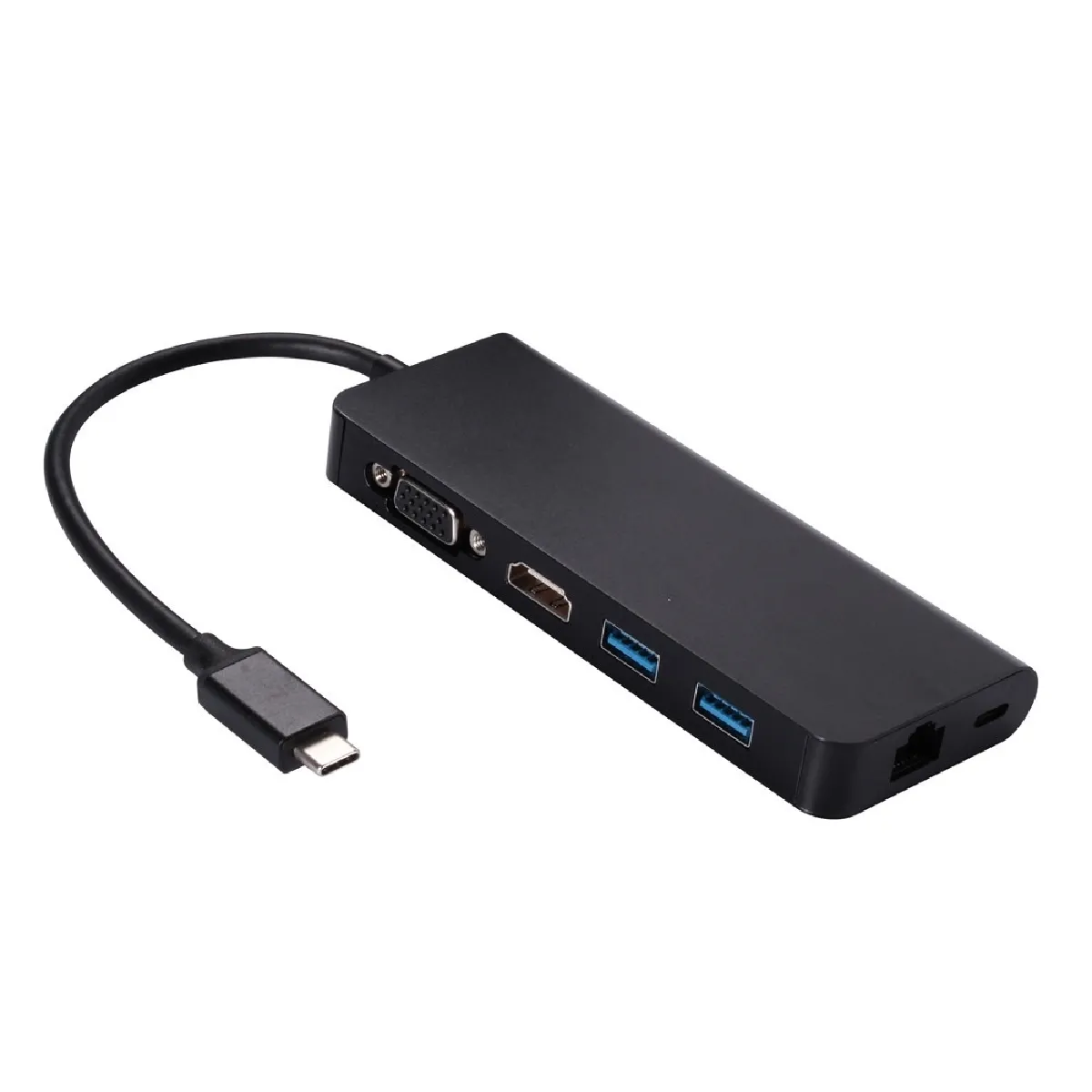 HUB Hubs USB 3.0 6 en 1 Type C Hub Type-C vers HDMI VGA RJ45 Dual USB3.0 PD Port de charge Adaptateur Convertisseur de câble pour ordinateur portable Macbook Noir