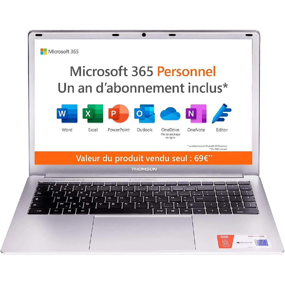 Ordinateur PC Portable Thomson 15,6 Pouces Full HD, Celeron N4020, 4Gb RAM, 128Gb Stockage, Windows 10 & Office 365 1 an, AZERTY, Nouveautée 2022 !!!