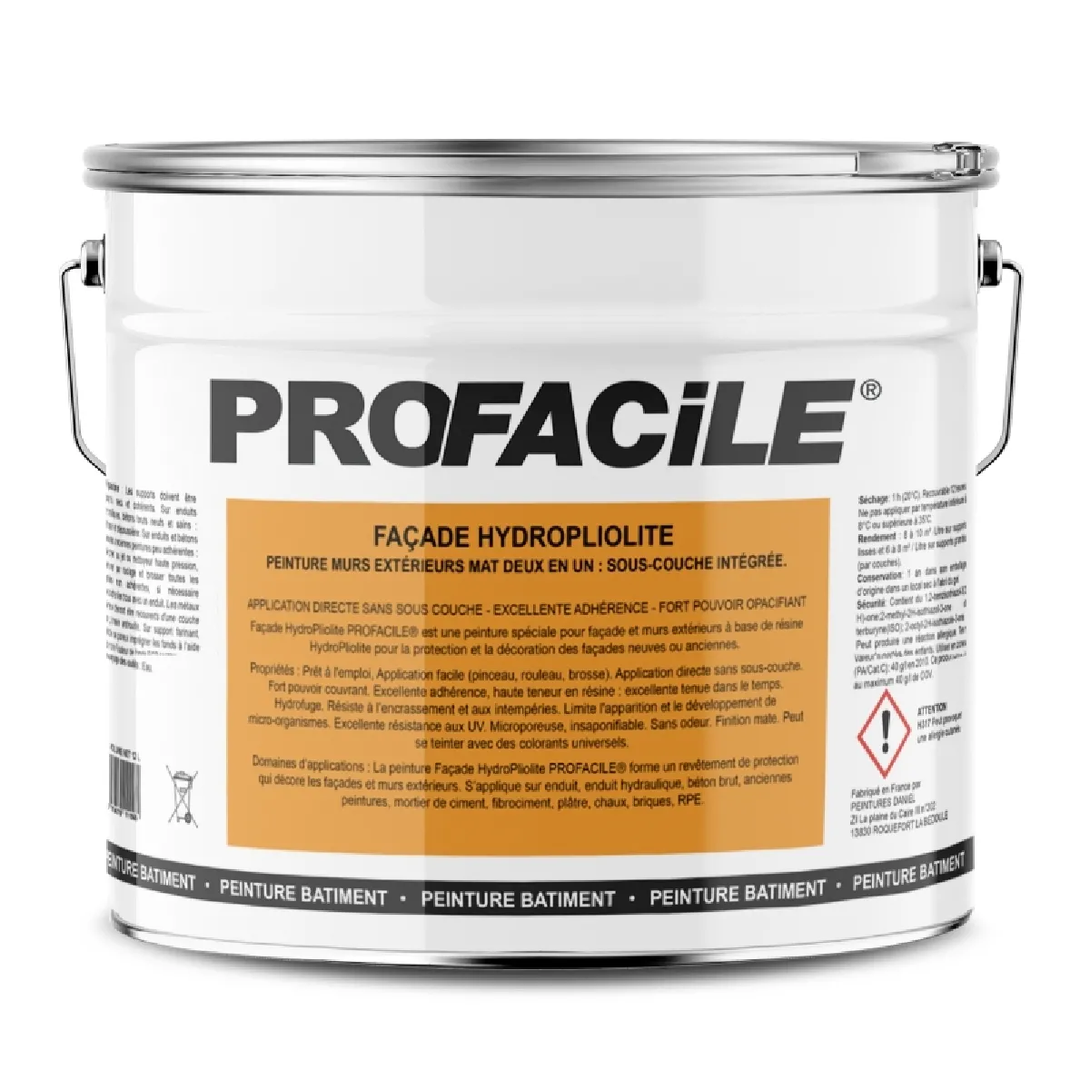 Peinture façade mat HydroPliolite PROFACILE, impression, finition, durable jusqu'a 10 ans-10 litres-Pierre (RAL 085 90 20)