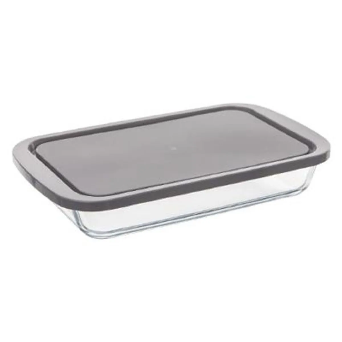 Plat rectangulaire en verre avec couvercle gris