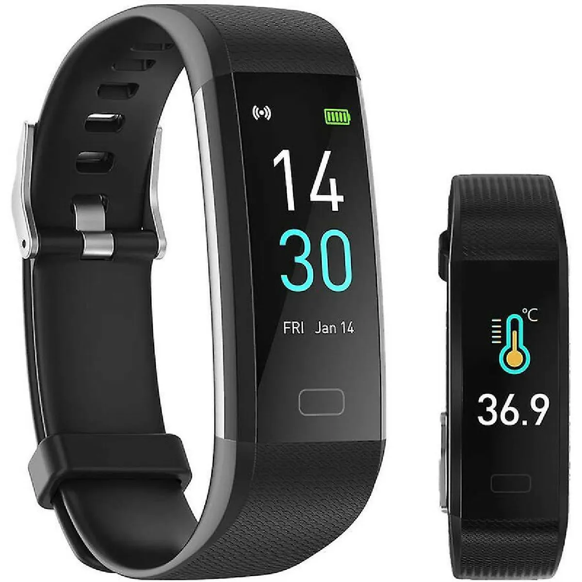 Tracker d'activité Fitness Trackers Montre Connectées avec température corporelle, fréquence cardiaque, tensiomètre, IP68 étanche avec moniteur de sommeil Compteur de pas de calories pour femmes hommes(noir)