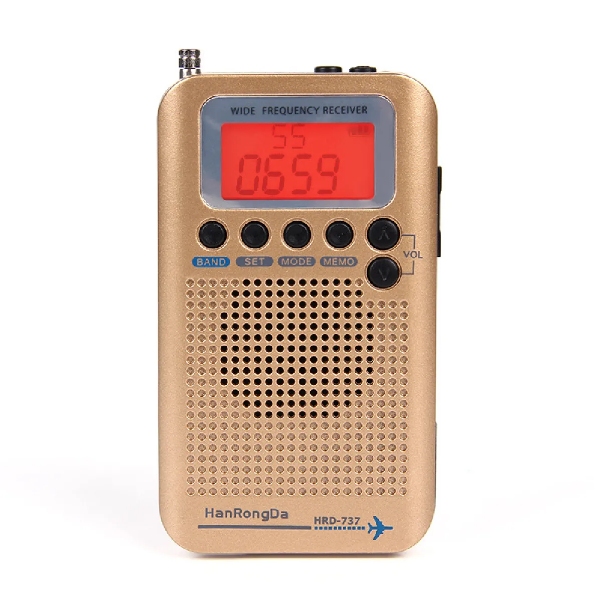 Hanrongda HRD 737 Radio-avion portable avec récepteur FM/AM/SW/CB/AIR/VHF Radio World Band et réveil LCD