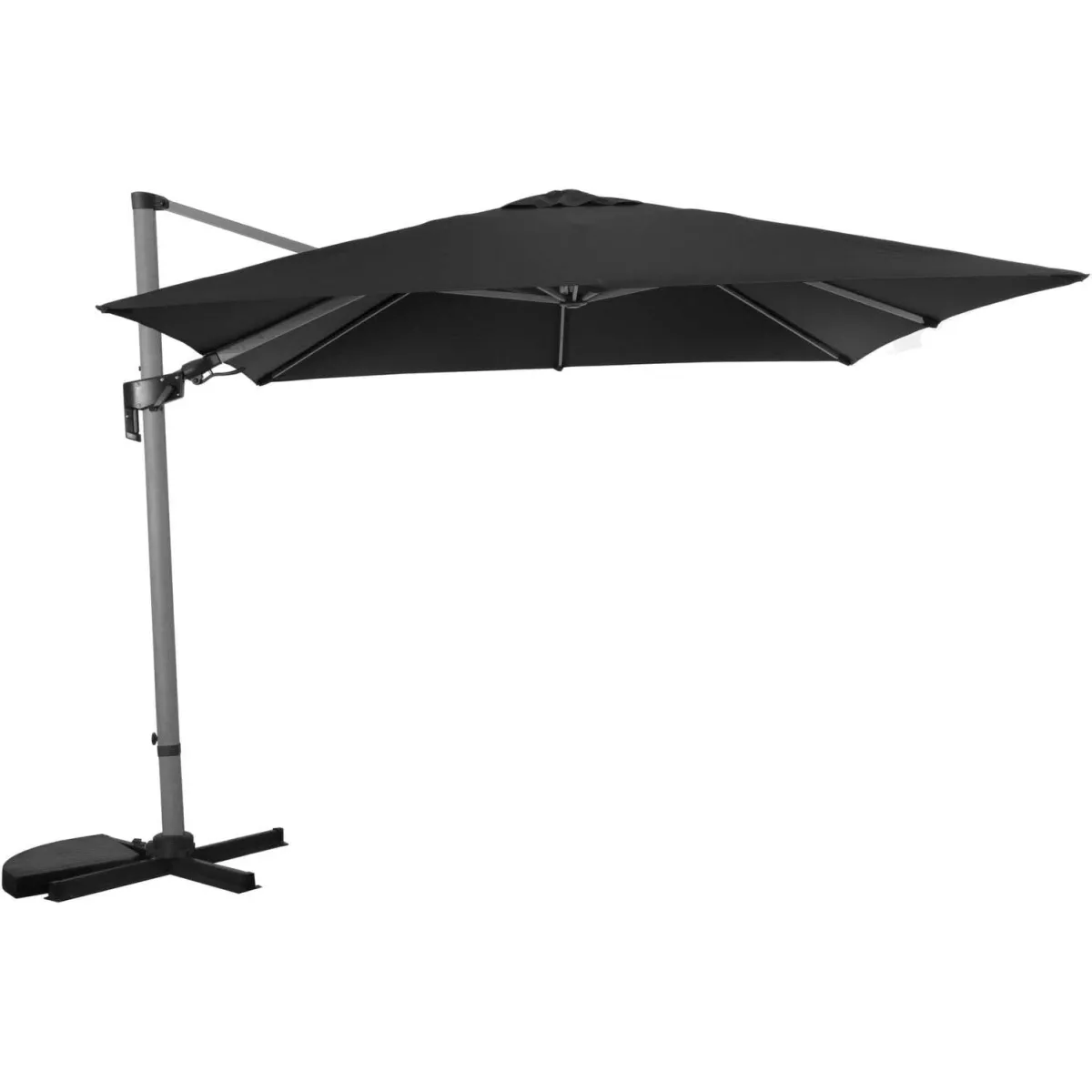 Parasol déporté orientable 3 x 3 m Manado Mât imitation bois flotté gris.