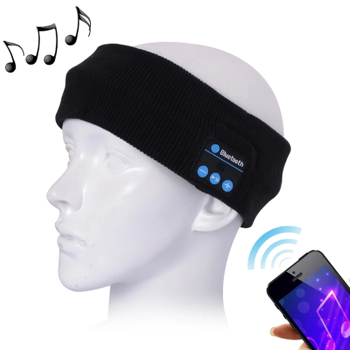 Bonnet Connecté noir pour iPhone / Samsung et autres appareils Bluetooth Tricoté Headsfree Sport Musique Bandeau avec Micro