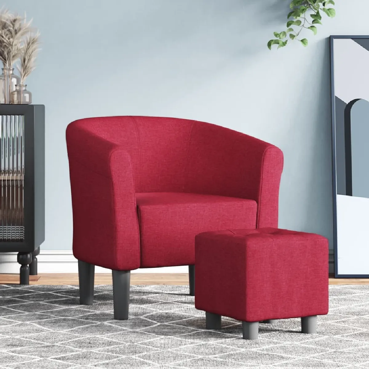 Fauteuil cabriolet et repose-pieds,Fauteuil luxe pour relax rouge bordeaux tissu -MN24644