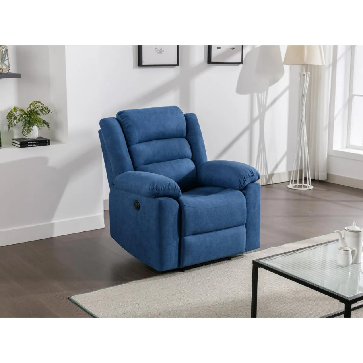 Fauteuil relax électrique en tissu bleu BUROLO