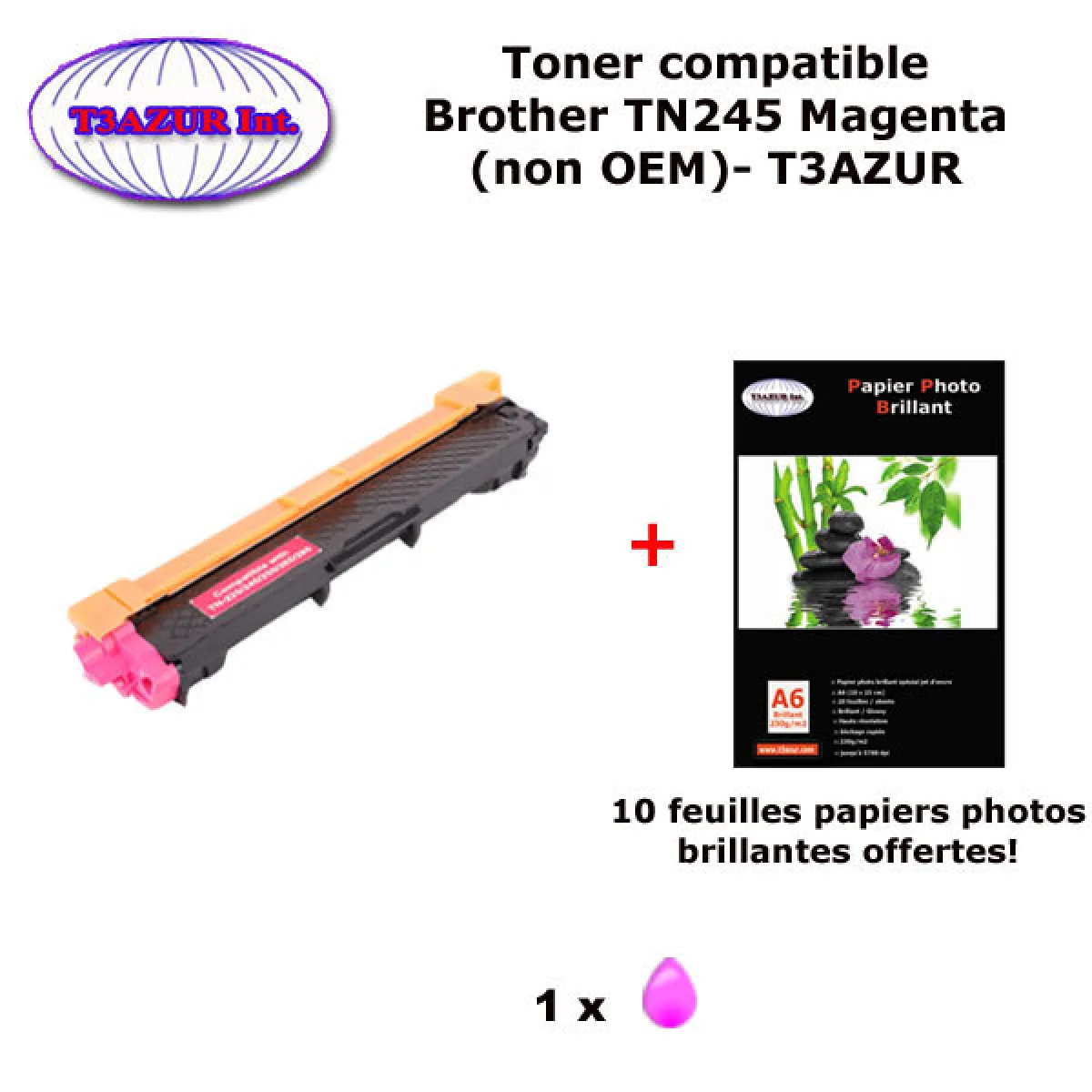 Toner compatible TN245M pour imprimante Brother DCP 9015CDW 9020CDW HL 3140CW 3150CDW 3170CDW+ 10f A6 brillants - T3AZUR