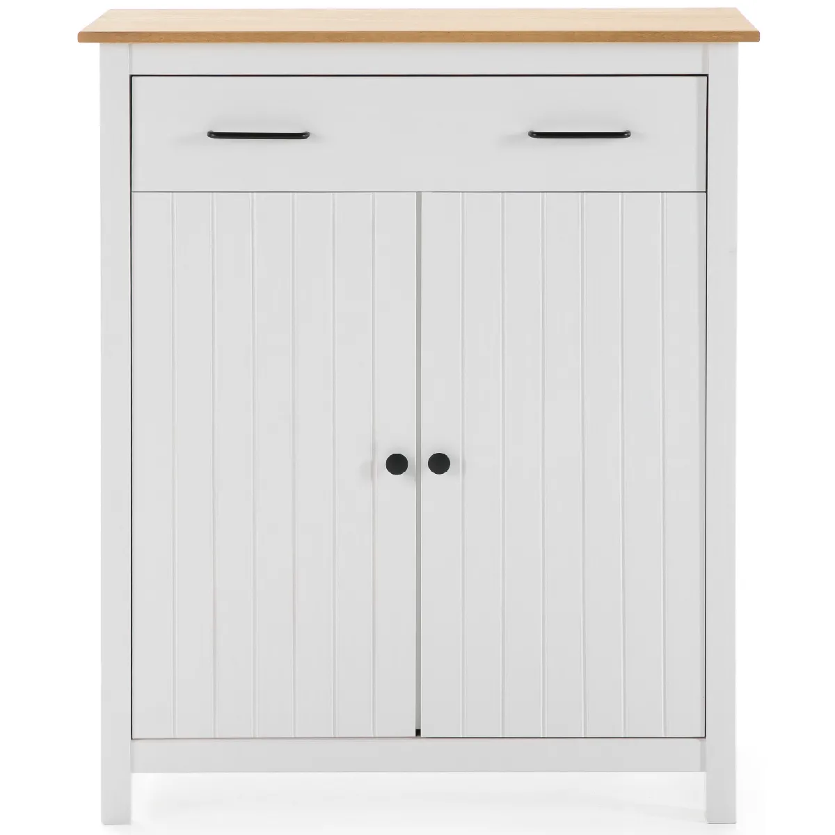 Meuble de rangement , meuble d'appoint en pin massif décor ciré chêne et blanc - Longueur 90 x Profondeur 40 x Hauteur 110 cm