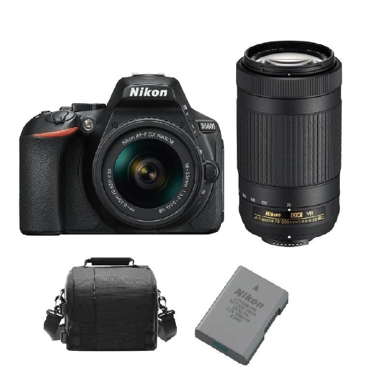 NIKON D5600 TWIN KIT AF-P 18-55MM F3.5-5.6G VR AF-P 70-300MM F4.5-6.3 ED VR DX (20062) + camera Bag + EN-EL14A Battery