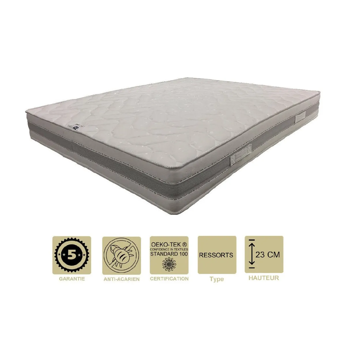 Matelas Ressorts Ensachés et Mémoire de Forme 64 Kg/m3 140x190 x 23 cm + Protège Matelas + Oreiller Visco - Soutien Très Ferme - 7 Zones de Confort - Hypoallergénique - Très Respirant