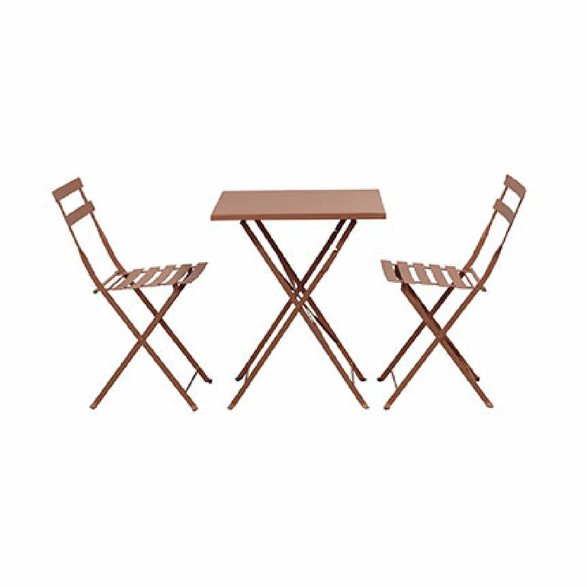 Ensemble table + 2 chaises de jardin en métal terracotta - BACA