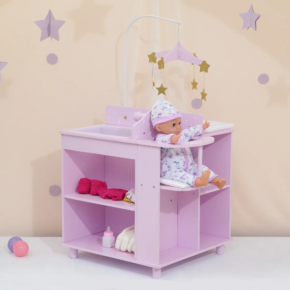 Table à langer poupon poupée Twinkle Stars Princess rangement bois jeu TD-0203AP