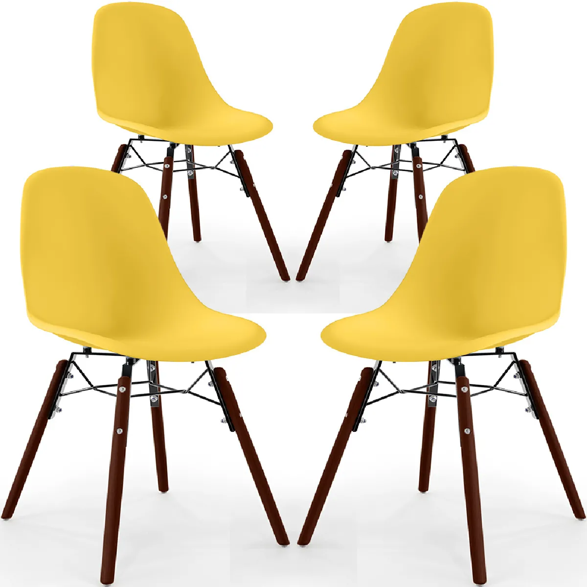 Chaises de Salle à Manger - Design Scandinave - Pieds en Bois Sombre - Lot de 4 - Skögur Jaune