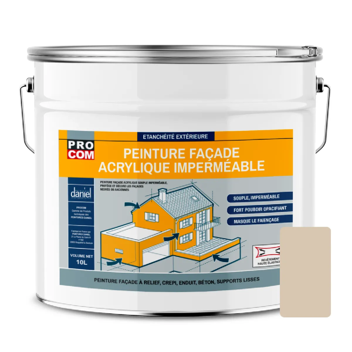 Peinture façade PROCOM crépi, façade à relief, imperméabilisation et protection des façades - Durable jusqu'à 10 ans-10 litres-Beige (RAL 080 80 10)