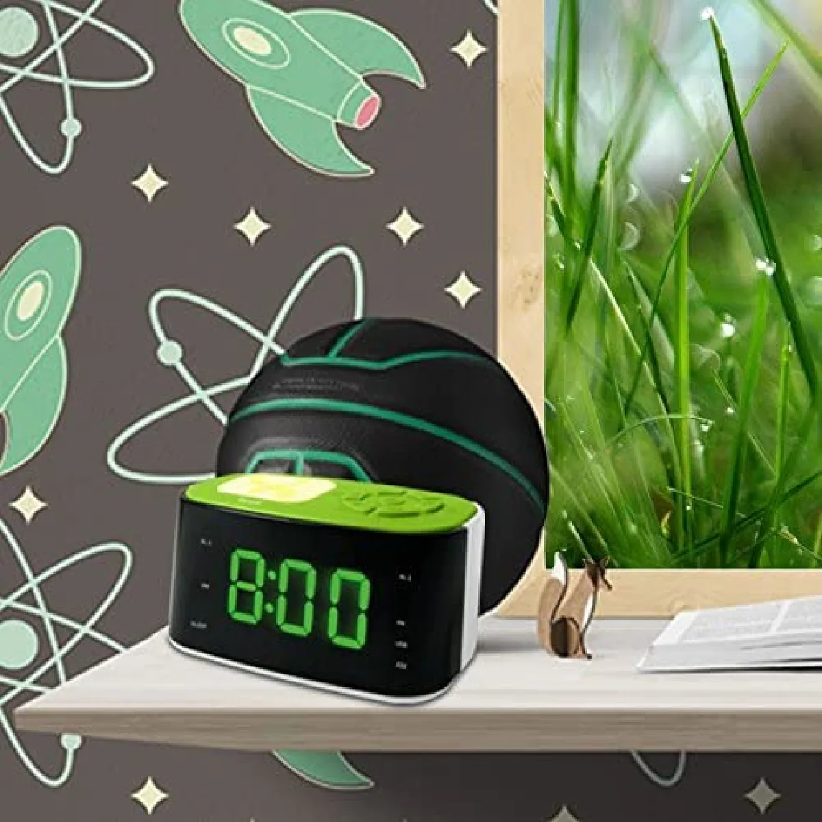 radio Réveil Veilleuse pour Enfant USB FM vert noir